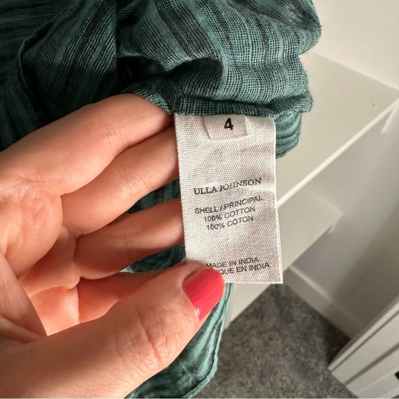 ULLA JOHNSON Ophelia gathered striped cotton-voile peplum blouse SZ US 4 - Picture 8 of 9